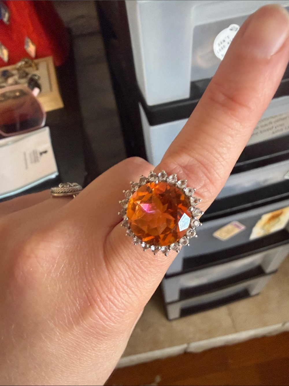 Orange Crystal Halo Cocktail Ring - Women Jewelry - Picture 4 of 4